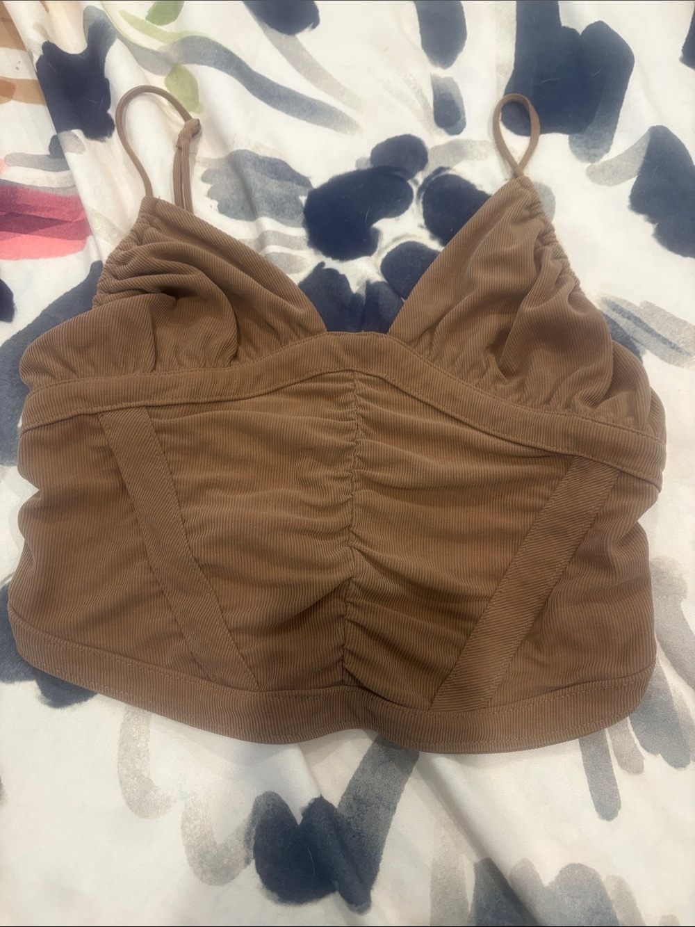Urban Outfitters Brown Ruched Spaghetti-Strap Crop Cami